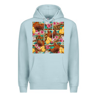 Blue Mist chicken and chicks with flowers seamless pattern Premium Hoodie - FaDigitalArtStudio