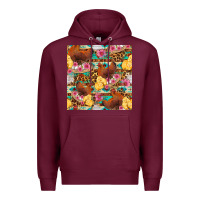Burgundy chicken and chicks with flowers seamless pattern Premium Hoodie - FaDigitalArtStudio