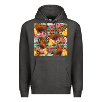 Charcoal Heather chicken and chicks with flowers seamless pattern Premium Hoodie - FaDigitalArtStudio