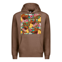Chestnut chicken and chicks with flowers seamless pattern Premium Hoodie - FaDigitalArtStudio