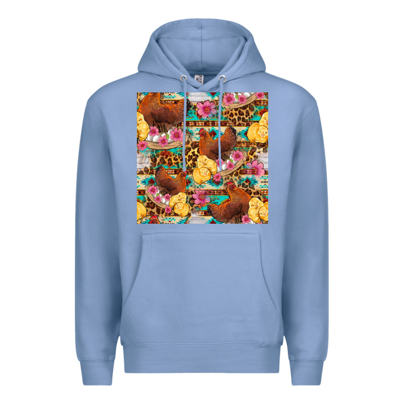 Chicken And Chicks With Flowers Seamless Pattern Premium Hoodie by FaDigitalArtStudio | Teevron