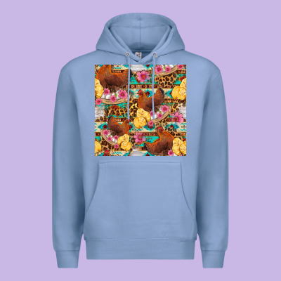 Chicken And Chicks With Flowers Seamless Pattern Premium Hoodie Designed By Fadigitalartstudio