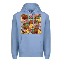 Colony Blue chicken and chicks with flowers seamless pattern Premium Hoodie - FaDigitalArtStudio