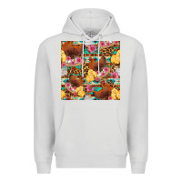 Dove Grey chicken and chicks with flowers seamless pattern Premium Hoodie - FaDigitalArtStudio