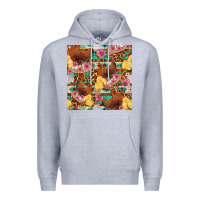 Heather Grey chicken and chicks with flowers seamless pattern Premium Hoodie - FaDigitalArtStudio