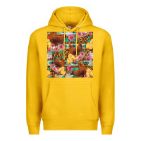 Lemon chicken and chicks with flowers seamless pattern Premium Hoodie - FaDigitalArtStudio