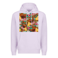 Lilac chicken and chicks with flowers seamless pattern Premium Hoodie - FaDigitalArtStudio