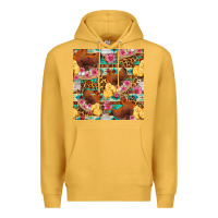 Mustard chicken and chicks with flowers seamless pattern Premium Hoodie - FaDigitalArtStudio