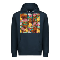 Navy chicken and chicks with flowers seamless pattern Premium Hoodie - FaDigitalArtStudio