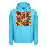 Ocean Blue chicken and chicks with flowers seamless pattern Premium Hoodie - FaDigitalArtStudio