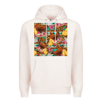 Pale Pink chicken and chicks with flowers seamless pattern Premium Hoodie - FaDigitalArtStudio