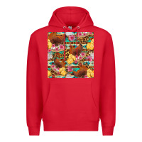 Red chicken and chicks with flowers seamless pattern Premium Hoodie - FaDigitalArtStudio
