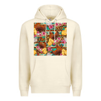 Sandshell chicken and chicks with flowers seamless pattern Premium Hoodie - FaDigitalArtStudio
