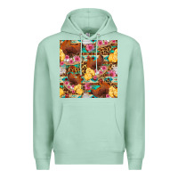 Seafoam chicken and chicks with flowers seamless pattern Premium Hoodie - FaDigitalArtStudio
