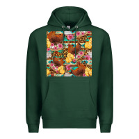 Sports Green chicken and chicks with flowers seamless pattern Premium Hoodie - FaDigitalArtStudio