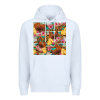 White chicken and chicks with flowers seamless pattern Premium Hoodie - FaDigitalArtStudio