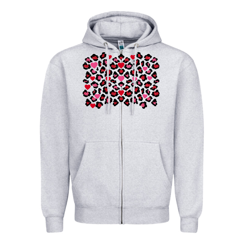 Valentine's Day Leopard And Heart Background Zipper Hoodie by FaDigitalArtStudio | Teevron
