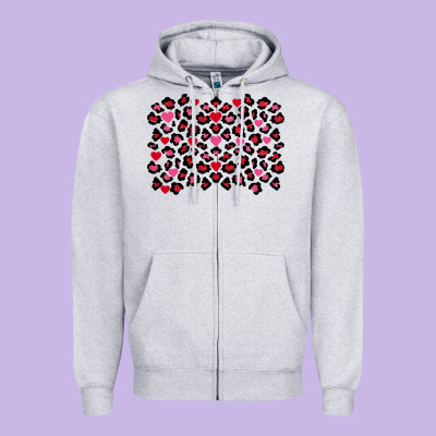 Valentine's Day Leopard And Heart Background Zipper Hoodie Designed By Fadigitalartstudio