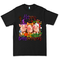 Black Happy Hallothanksmas Pigs Premium Tee - NancyCooperArtShop