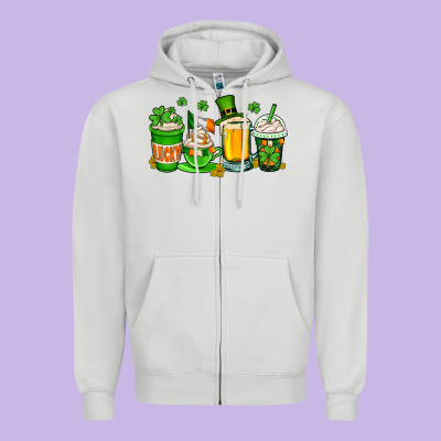 St. Patrick's Day Coffee Cups Zipper Hoodie Designed By Oliviacreatesart