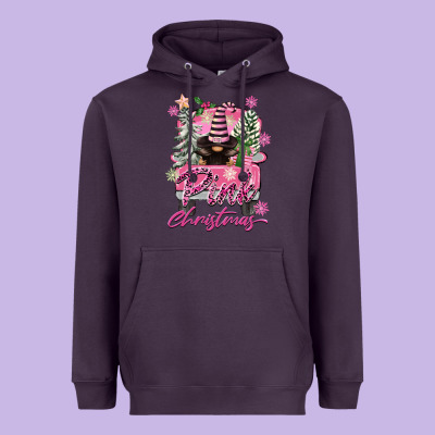 Pink Christmas Truck Gnome Heavyweight Hoodie Designed By Fadigitalartstudio