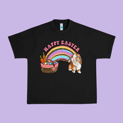 Happy Easter Bunny And Egg Basket Rainbow Urban Heavy Tee Designed By Ranaportraitstore