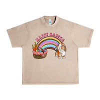 French Oak Happy Easter Bunny And Egg Basket Rainbow Urban Heavy Tee - RanaPortraitStore