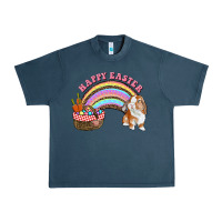 Midnight Navy Happy Easter Bunny And Egg Basket Rainbow Urban Heavy Tee - RanaPortraitStore