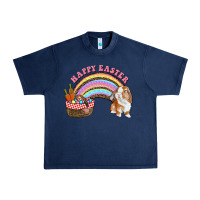 Navy Happy Easter Bunny And Egg Basket Rainbow Urban Heavy Tee - RanaPortraitStore