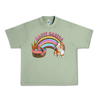 Oil Green Happy Easter Bunny And Egg Basket Rainbow Urban Heavy Tee - RanaPortraitStore