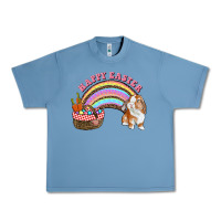 Pebble Blue Happy Easter Bunny And Egg Basket Rainbow Urban Heavy Tee - RanaPortraitStore
