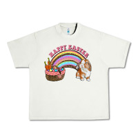 Pistachio Happy Easter Bunny And Egg Basket Rainbow Urban Heavy Tee - RanaPortraitStore