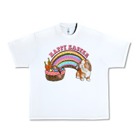 White Happy Easter Bunny And Egg Basket Rainbow Urban Heavy Tee - RanaPortraitStore