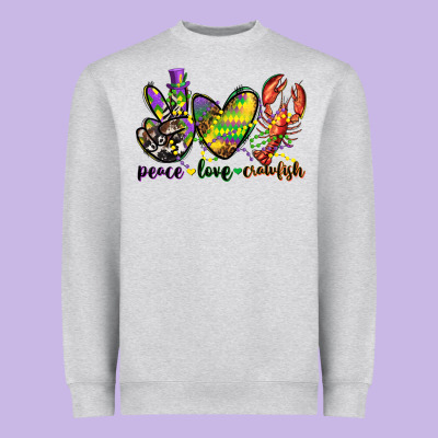 Peace Love Crawfish Mardi Gras Heavyweight Sweatshirt Designed By Cowgirlartshop