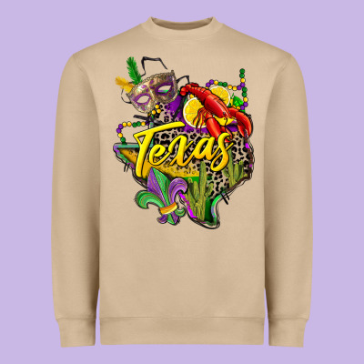Texas Map Mardi Gras Heavyweight Sweatshirt Designed By Cowgirlartshop