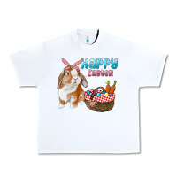 White Happy Easter Bunny And Egg Basket Urban Heavy Tee - RanaPortraitStore