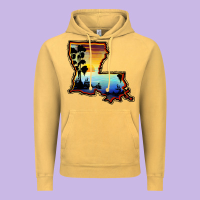 Louisiana  Sunset Map Vintage Hoodie Designed By Barkaloodesign