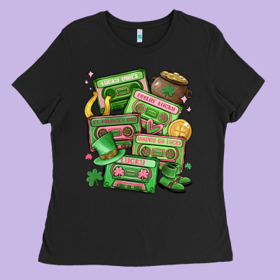 St Patrick's Day Cassette Tapes Ladies Tee Designed By Maliassmallbusiness
