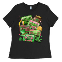 Black st patrick's day cassette tapes Ladies Tee - MaliasSmallBusiness