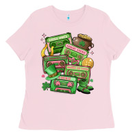 Bubblegum Pink st patrick's day cassette tapes Ladies Tee - MaliasSmallBusiness