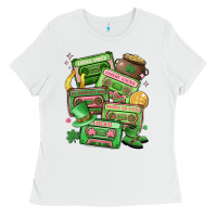 White st patrick's day cassette tapes Ladies Tee - MaliasSmallBusiness
