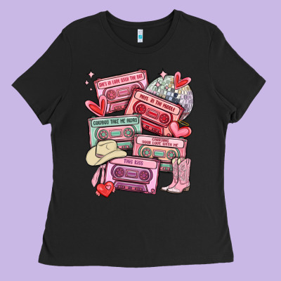 Valentines Day Cassette Tapes Ladies Tee Designed By Maliassmallbusiness