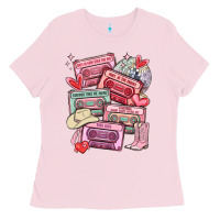 Bubblegum Pink valentines day cassette tapes Ladies Tee - MaliasSmallBusiness