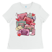 White valentines day cassette tapes Ladies Tee - MaliasSmallBusiness
