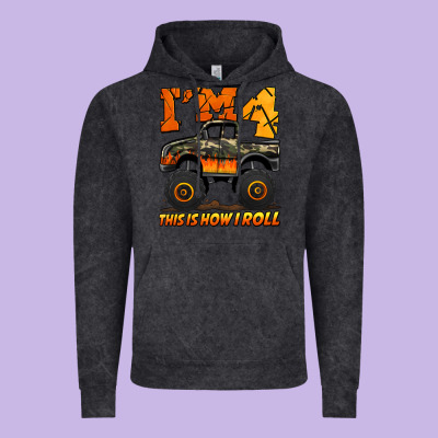 I'm Four This Is How I Roll Monster Truck Birthday Vintage Hoodie Designed By Jasminsmagicworld