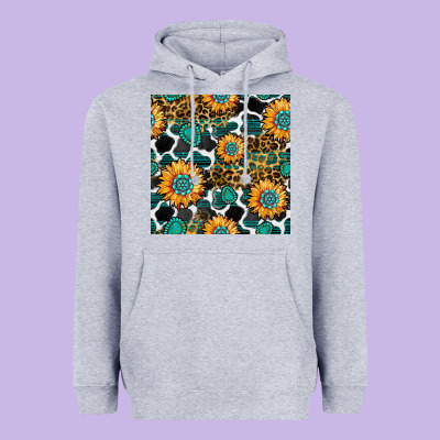 Gemstone Sunflower Leopard Seamless Pattern Heavyweight Hoodie Designed By Bundleandbundleshop