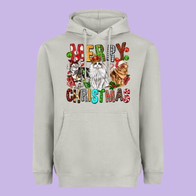 Merry Christmas Cats Heavyweight Hoodie Designed By Fadigitalartstudio