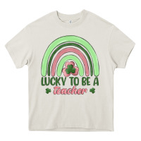 Cream lucky to be a teacher Heavy Core Tee - MaliasSmallBusiness