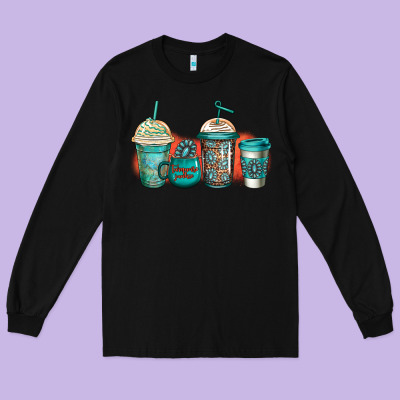 Turquoise Junkie Coffee Cups Long Sleeve Tee Designed By Jasminsmagicworld