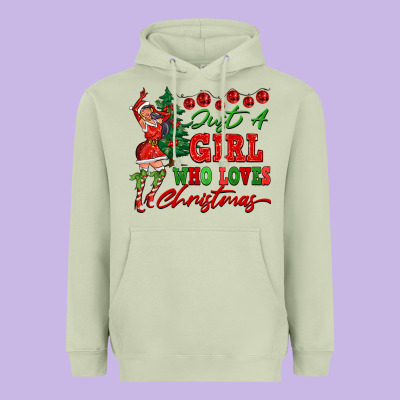 Just A Girl Who Loves Christmas Heavyweight Hoodie Designed By Fadigitalartstudio